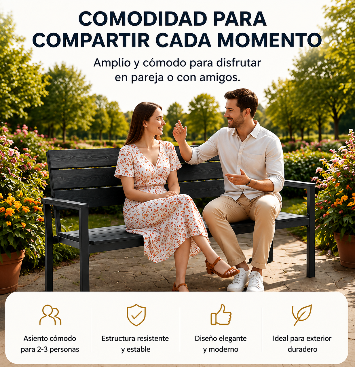 Banco De Jardín Exterior Para 2 Plazas Con Respaldo Ergonómico
