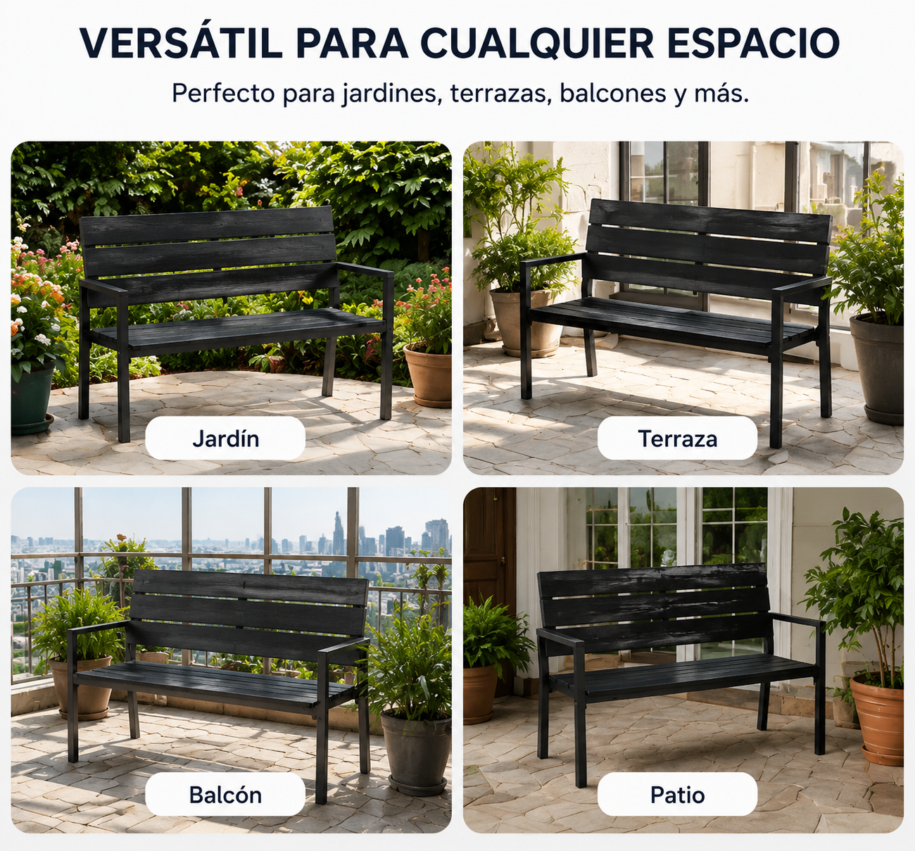 Banco De Jardín Exterior Para 2 Plazas Con Respaldo Ergonómico