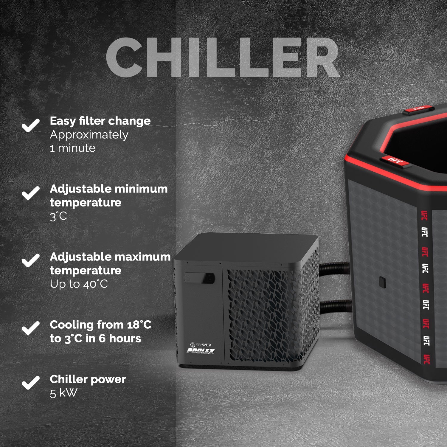 Baño de Hielo Netspa UFC Octagon IceBath Kit enfriador 3 - 40°C 5kw incluido - BricoandPool