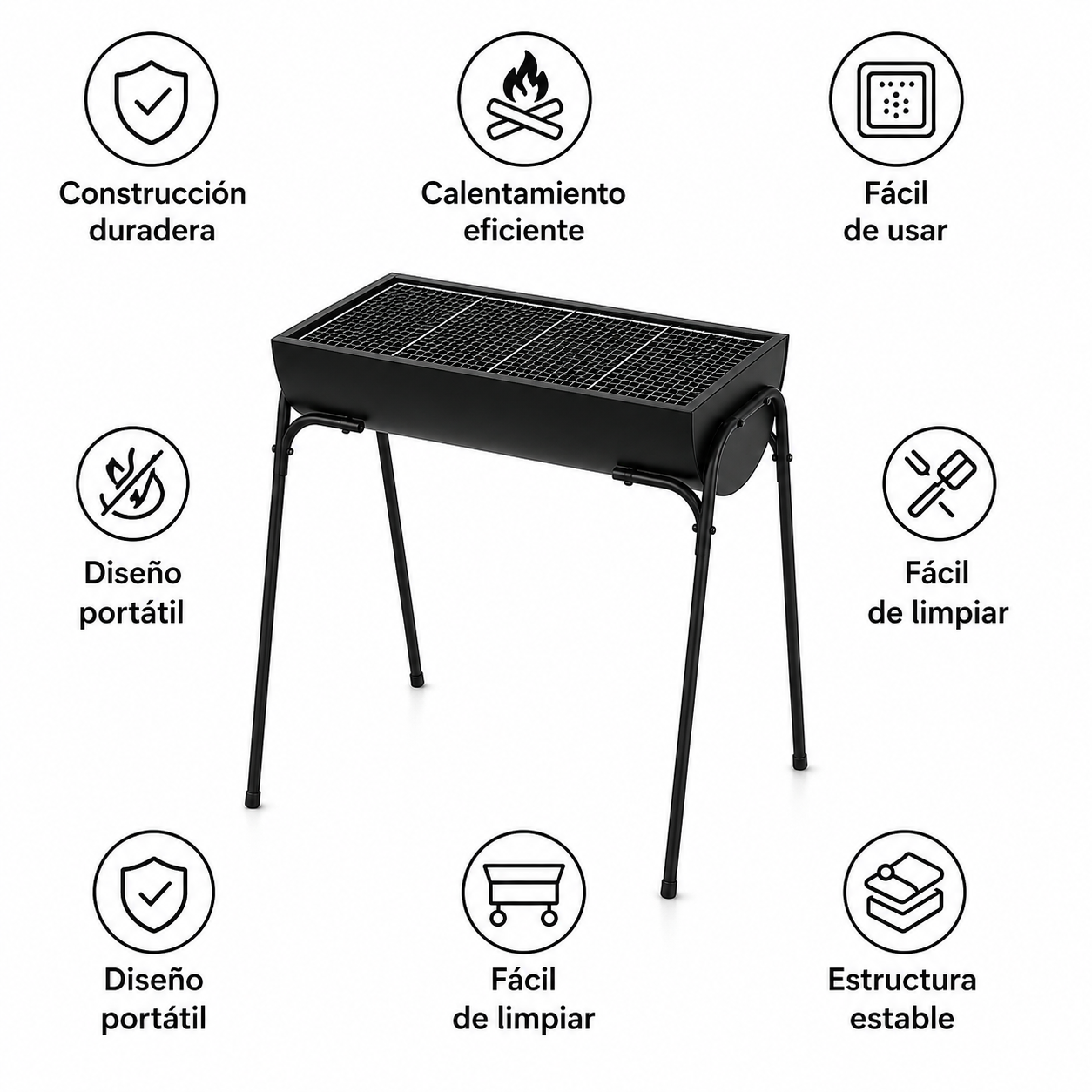 Barbecue Portatile a Carbone da Esterno con Griglia Grande