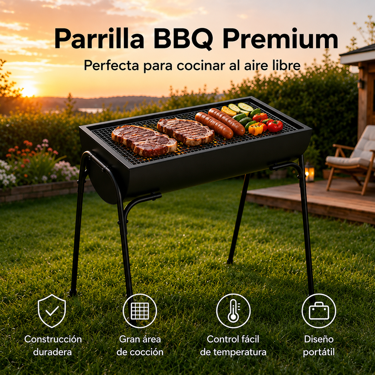 Barbecue Portatile a Carbone da Esterno con Griglia Grande