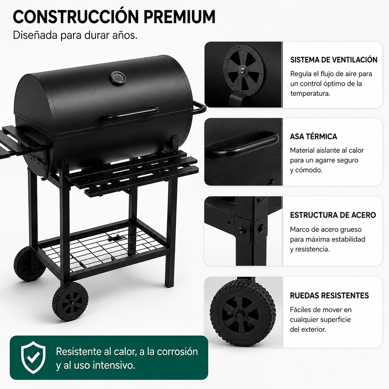 Barbecue a Carbone con Coperchio e Ventilazione Regolabile per Giardino con Ruote