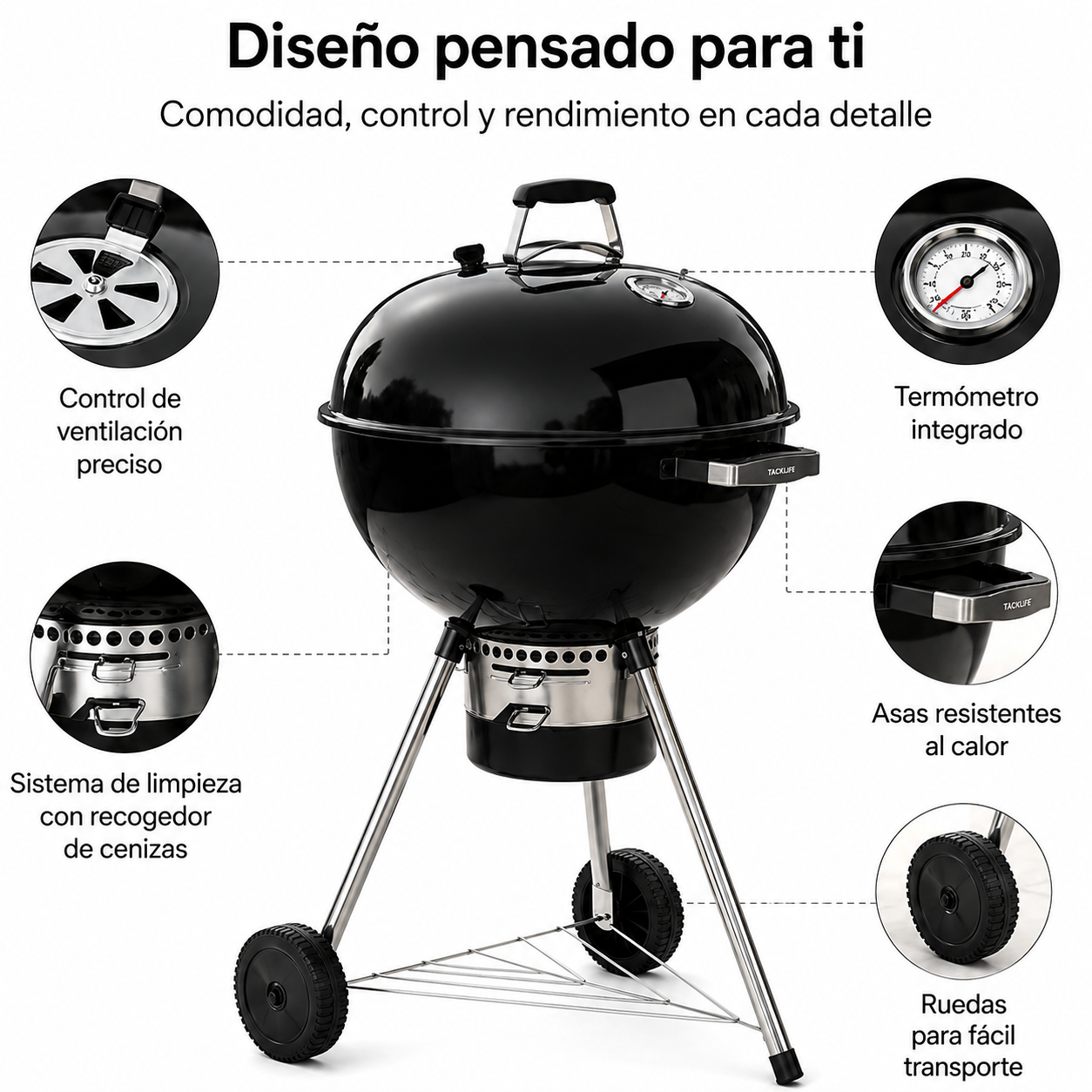 Barbecue Portatile a Carbone Rotondo con Coperchio