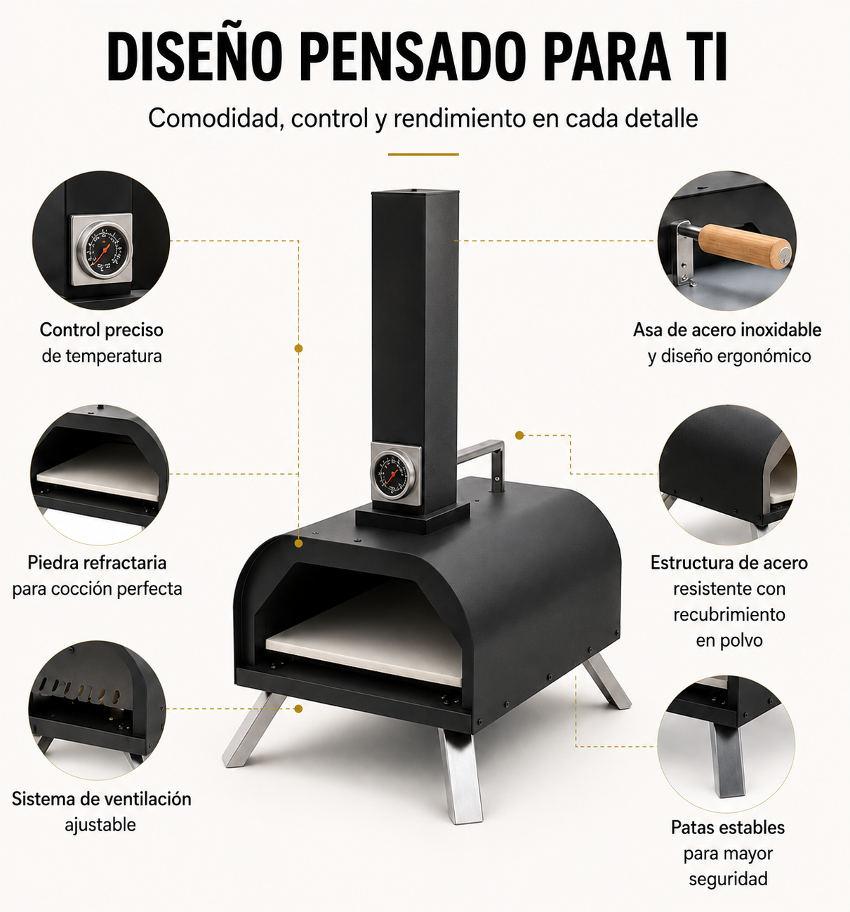 Forno Barbecue a Carbone per Pizza con Camino Integrato e Griglia