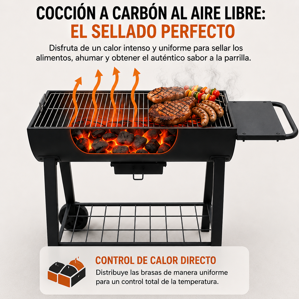 Barbecue Portatile a Carbone con Griglia Grande e Ruote