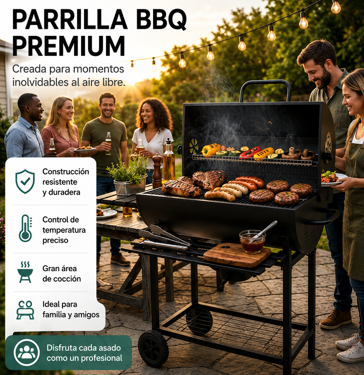 Barbecue a Carbone con Coperchio e Ventilazione Regolabile per Giardino con Ruote