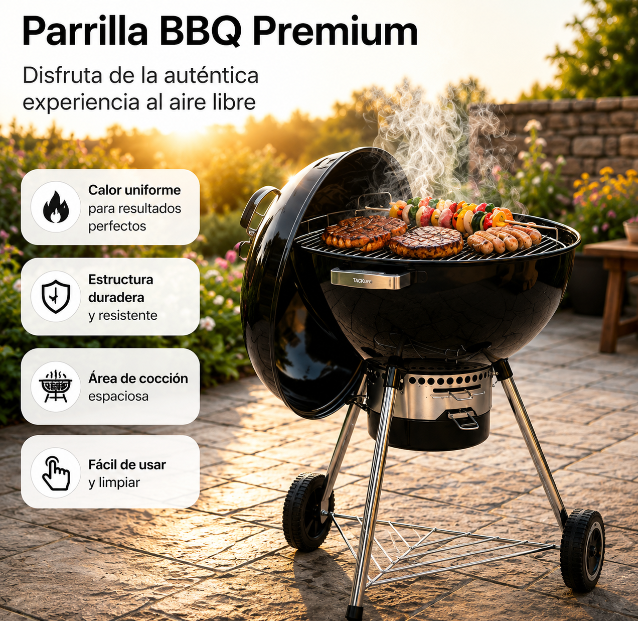 Barbecue Portatile a Carbone Rotondo con Coperchio