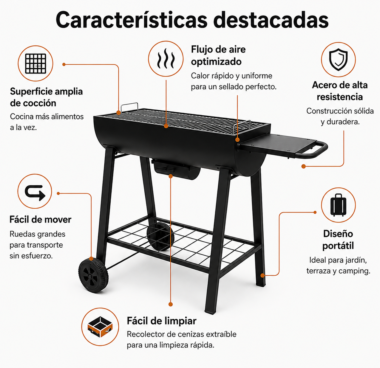 Barbecue Portatile a Carbone con Griglia Grande e Ruote