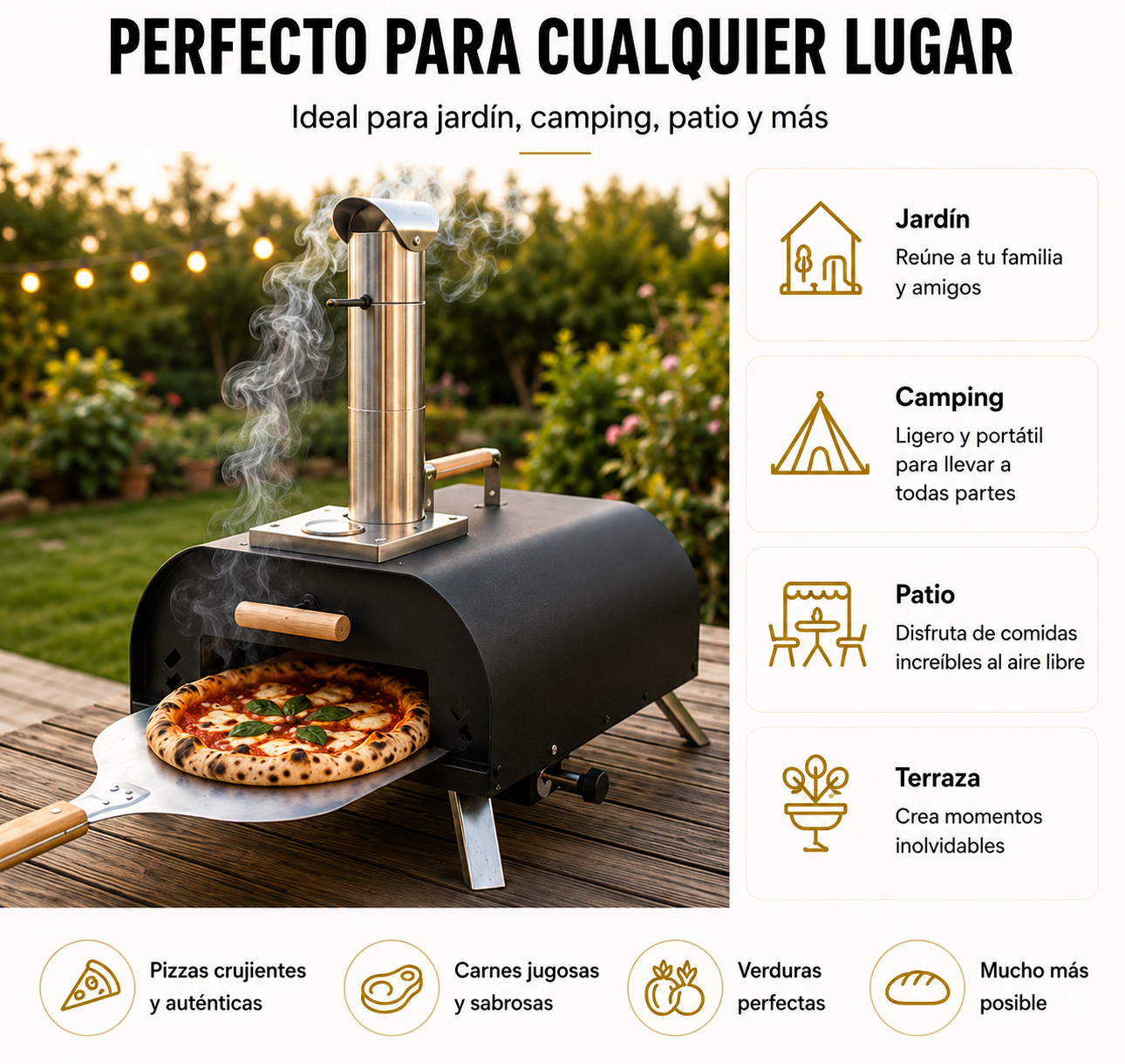 Forno per Pizza Portatile a Carbone con Camino e Termometro Integrato