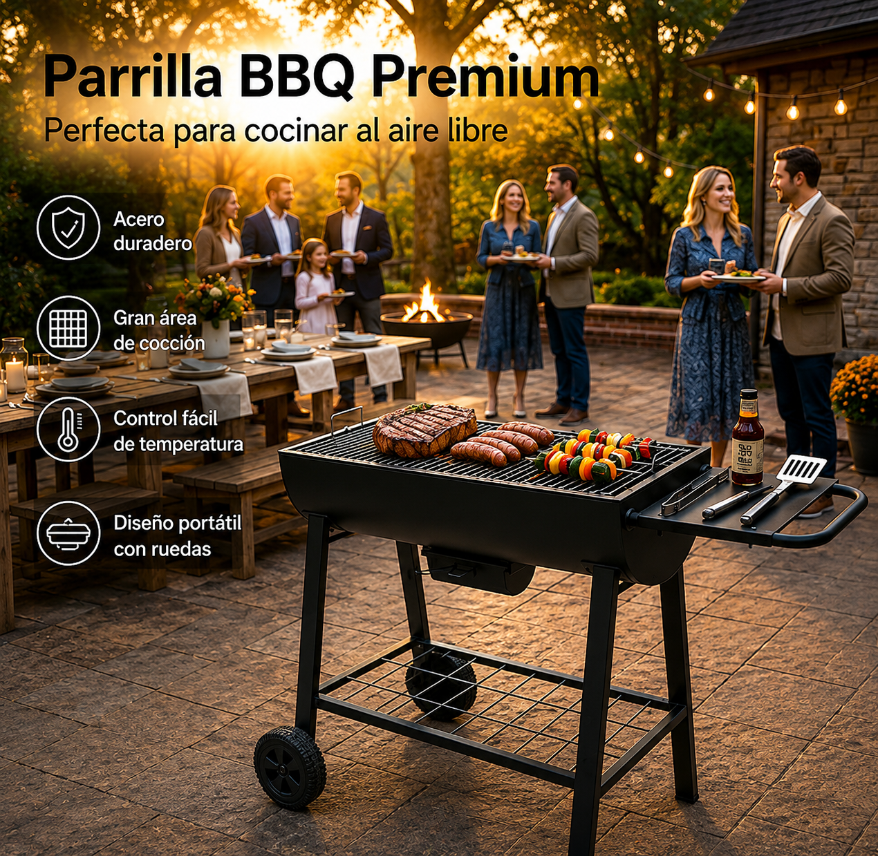 Barbecue Portatile a Carbone con Griglia Grande e Ruote