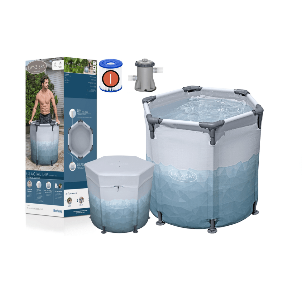 Bestway - Baño de hielo hinchable Glacial Dip 90 cm x 80 cm con filtro y cubierta - BricoandPool