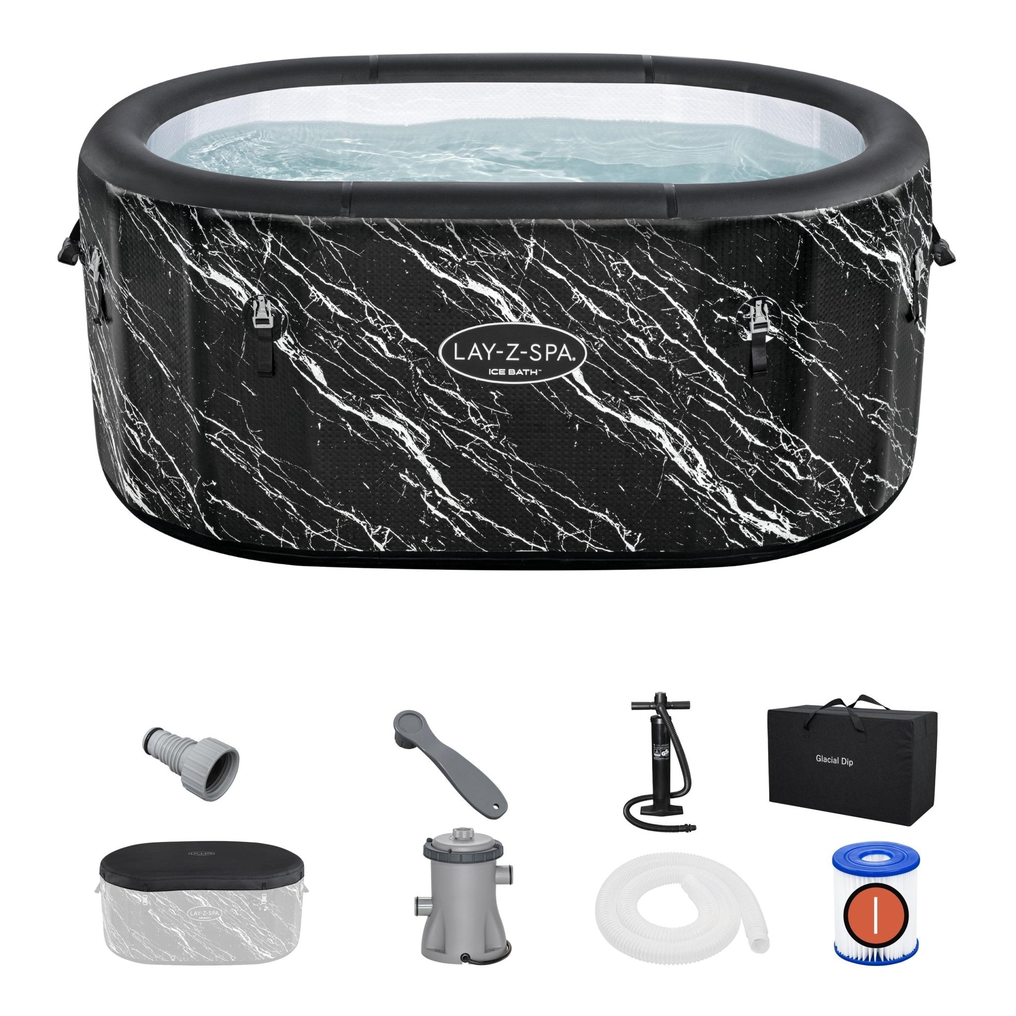 Bestway - Baño de hielo hinchable ovalado negro mármol cepillado - BricoandPool