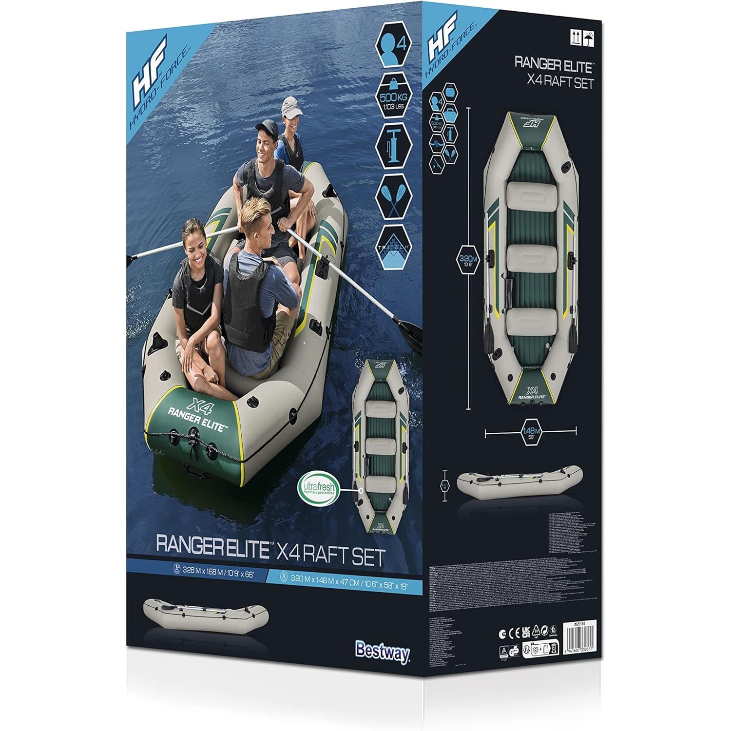 Bestway – Barca hinchable Hydro - Force Ranger Elite X4 Raft Set (320 × 148 cm) - BricoandPool