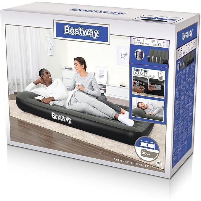 Bestway – Colchón hinchable Tritech con bomba de batería integrada (203 × 152 × 30 cm) - BricoandPool