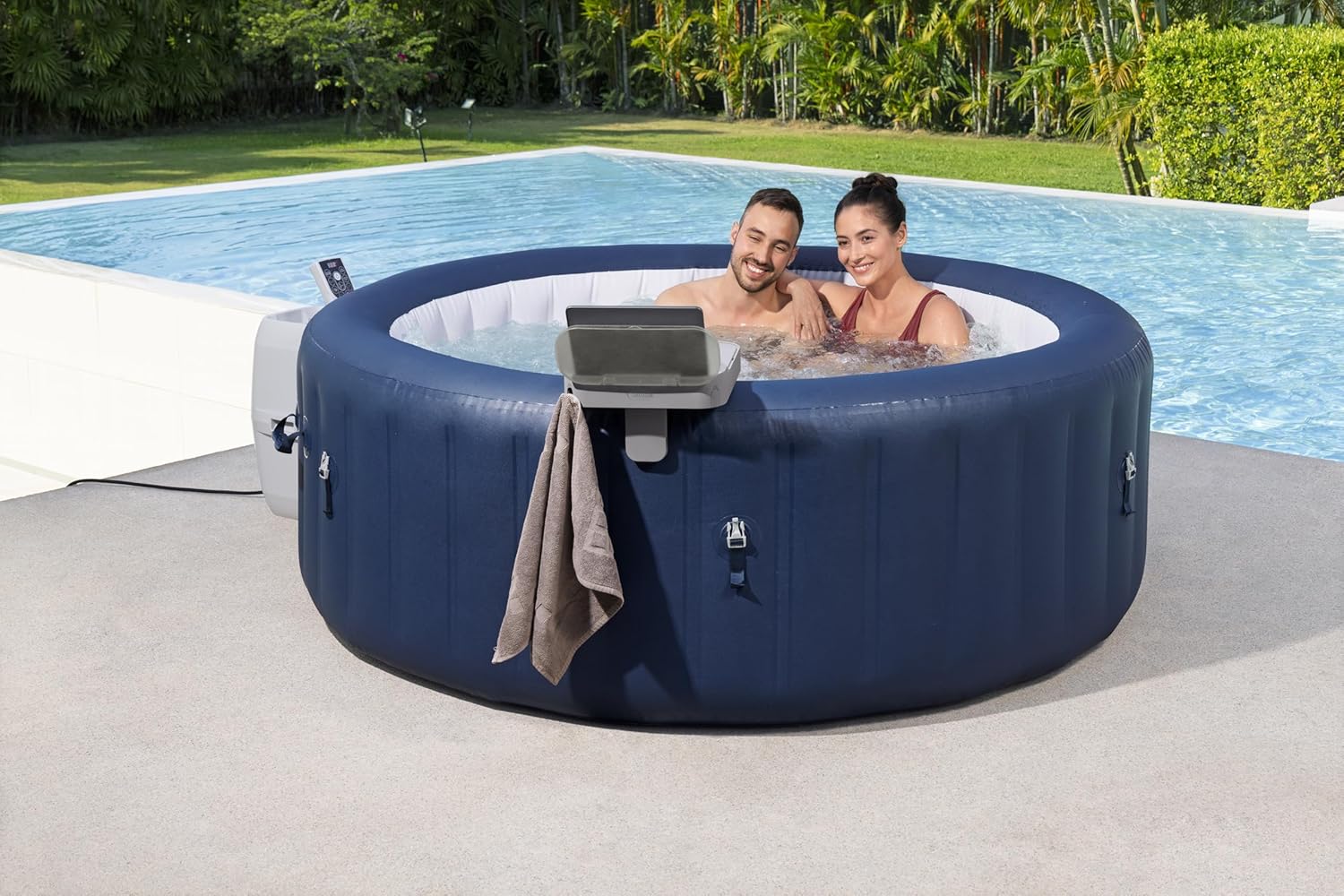 Bestway - Mesa de accesorios Lay - Z - Spa 4 en 1 gris con soporte para bebidas - BricoandPool