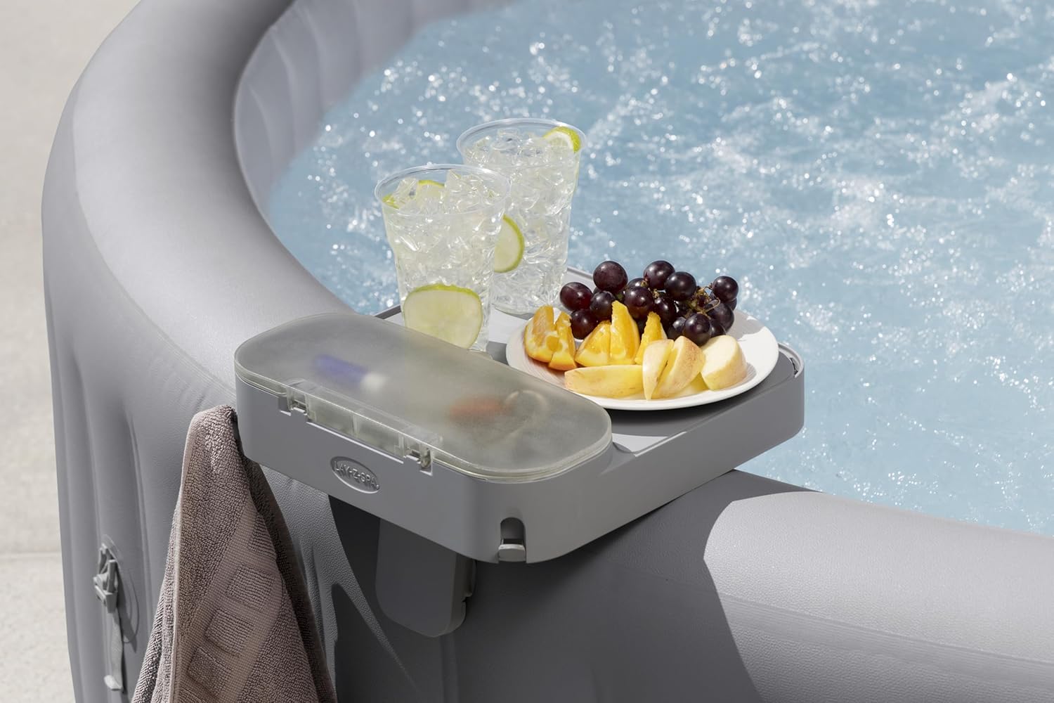 Bestway - Mesa de accesorios Lay - Z - Spa 4 en 1 gris con soporte para bebidas - BricoandPool