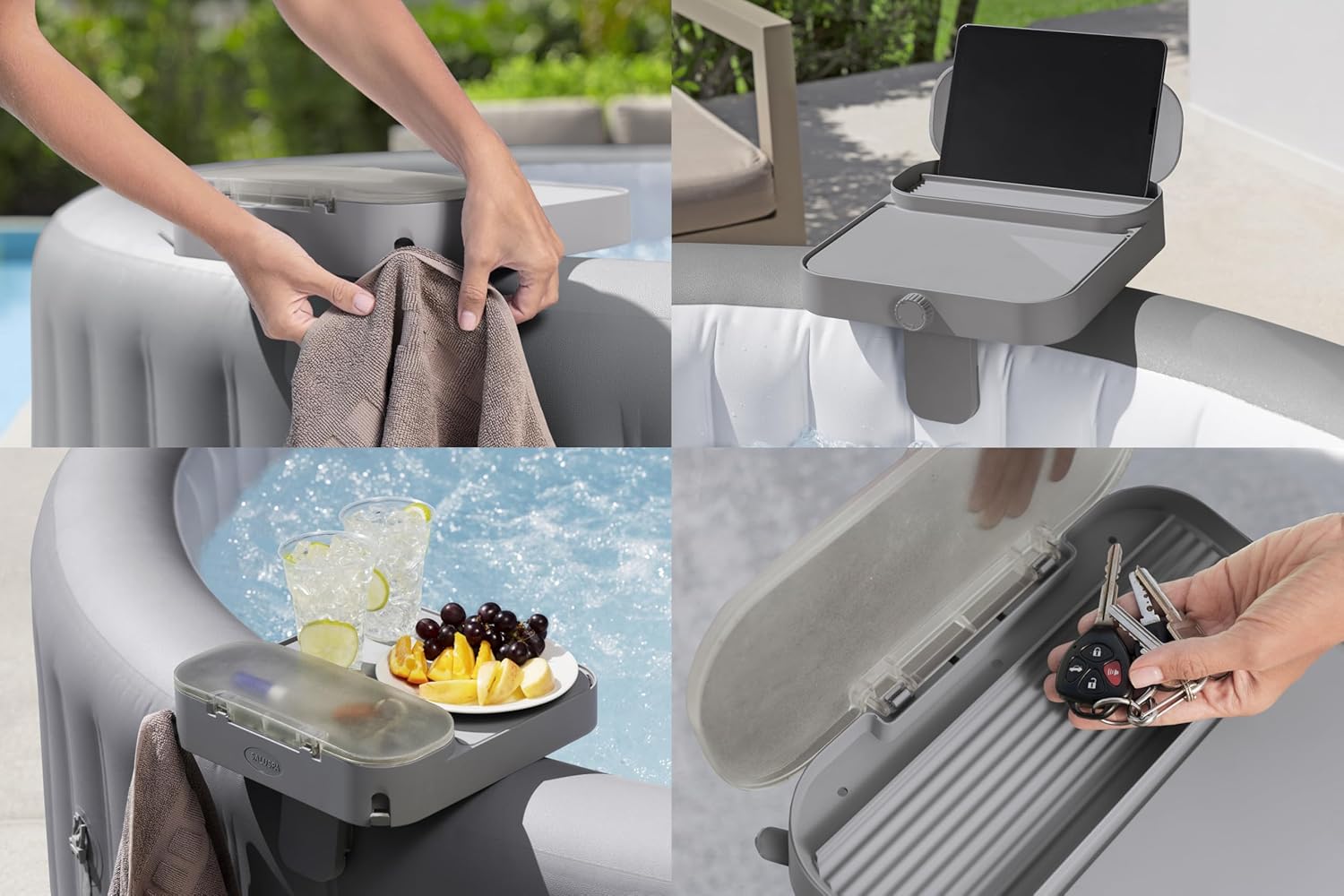 Bestway - Mesa de accesorios Lay - Z - Spa 4 en 1 gris con soporte para bebidas - BricoandPool