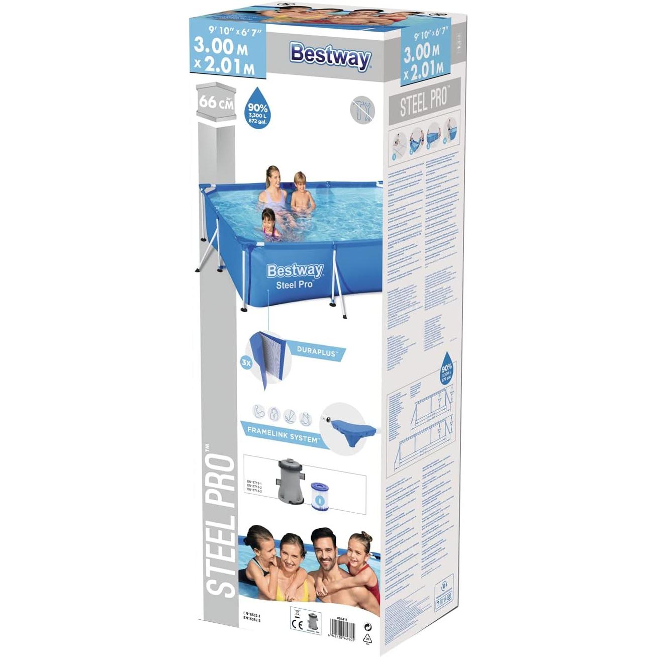 Bestway – Piscina desmontable Deluxe Splash Frame con filtro (300 × 201 × 66 cm) - BricoandPool