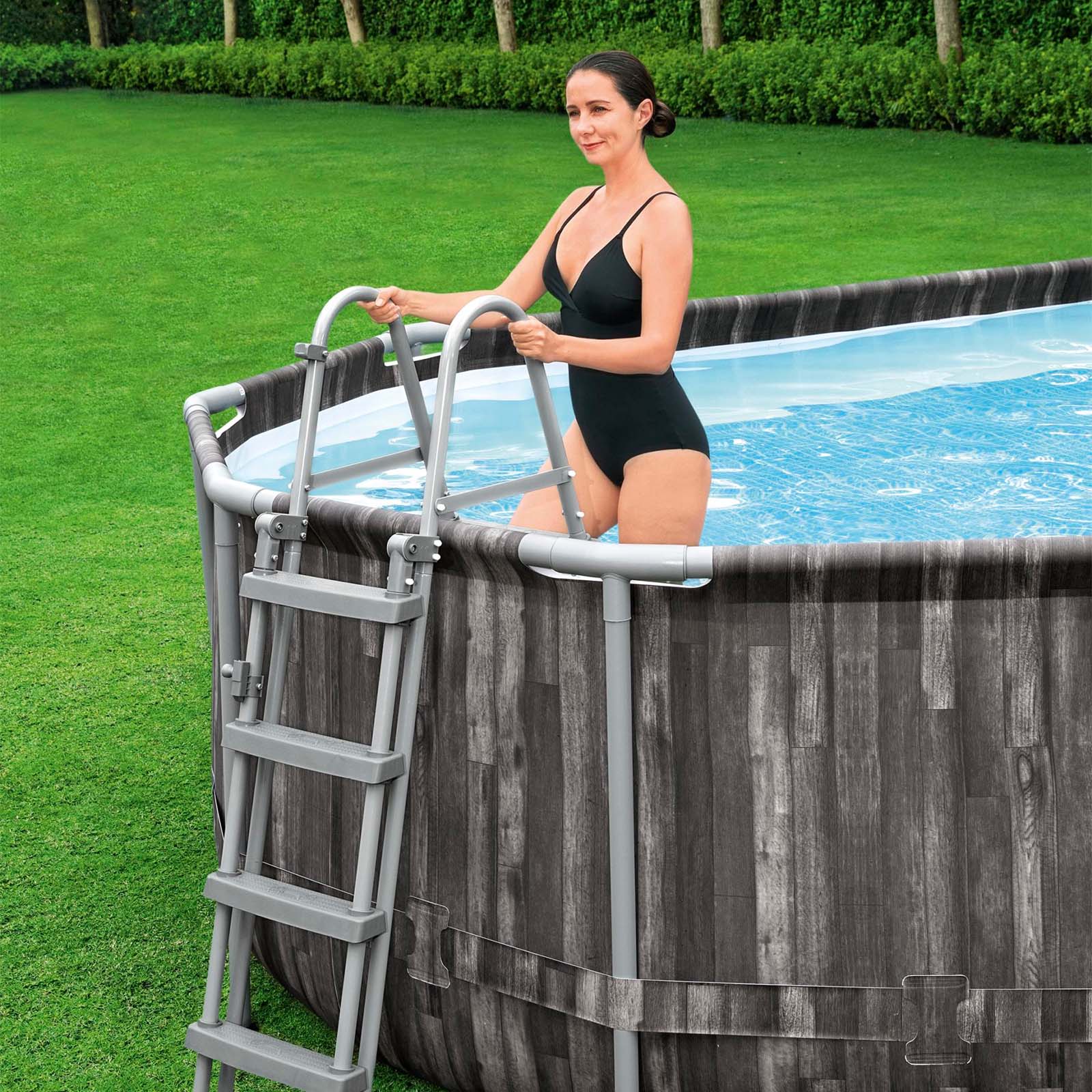 Bestway – Piscina desmontable Power Steel con depuradora (610 x 366 x 122 cm) diseño madera - BricoandPool