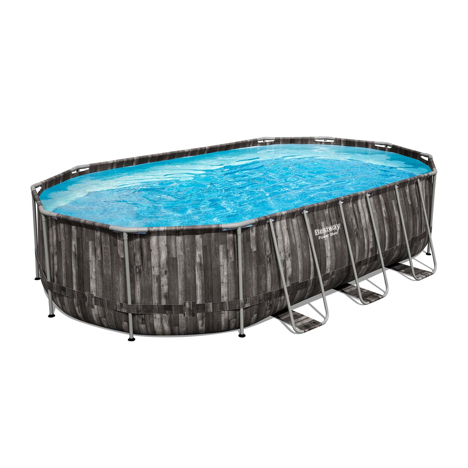 Bestway – Piscina desmontable Power Steel con depuradora (610 x 366 x 122 cm) diseño madera - BricoandPool