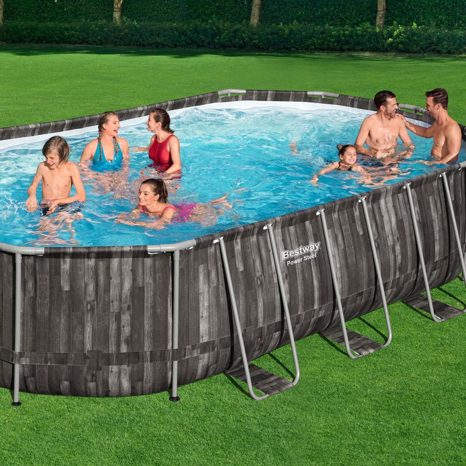 Bestway – Piscina desmontable Power Steel con depuradora (610 x 366 x 122 cm) diseño madera - BricoandPool