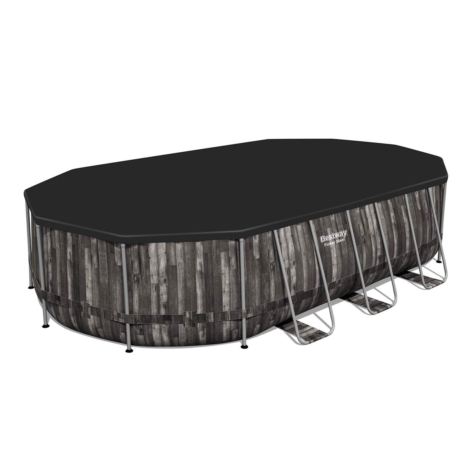 Bestway – Piscina desmontable Power Steel con depuradora (610 x 366 x 122 cm) diseño madera - BricoandPool