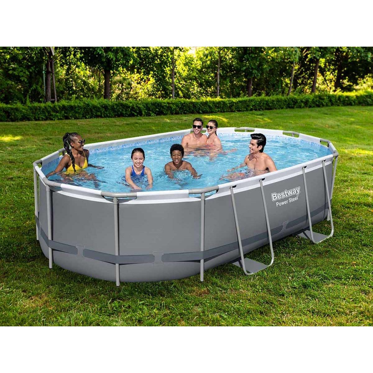 Bestway – Piscina desmontable Power Steel Ovalada con filtro (488 × 305 × 107 cm) - BricoandPool