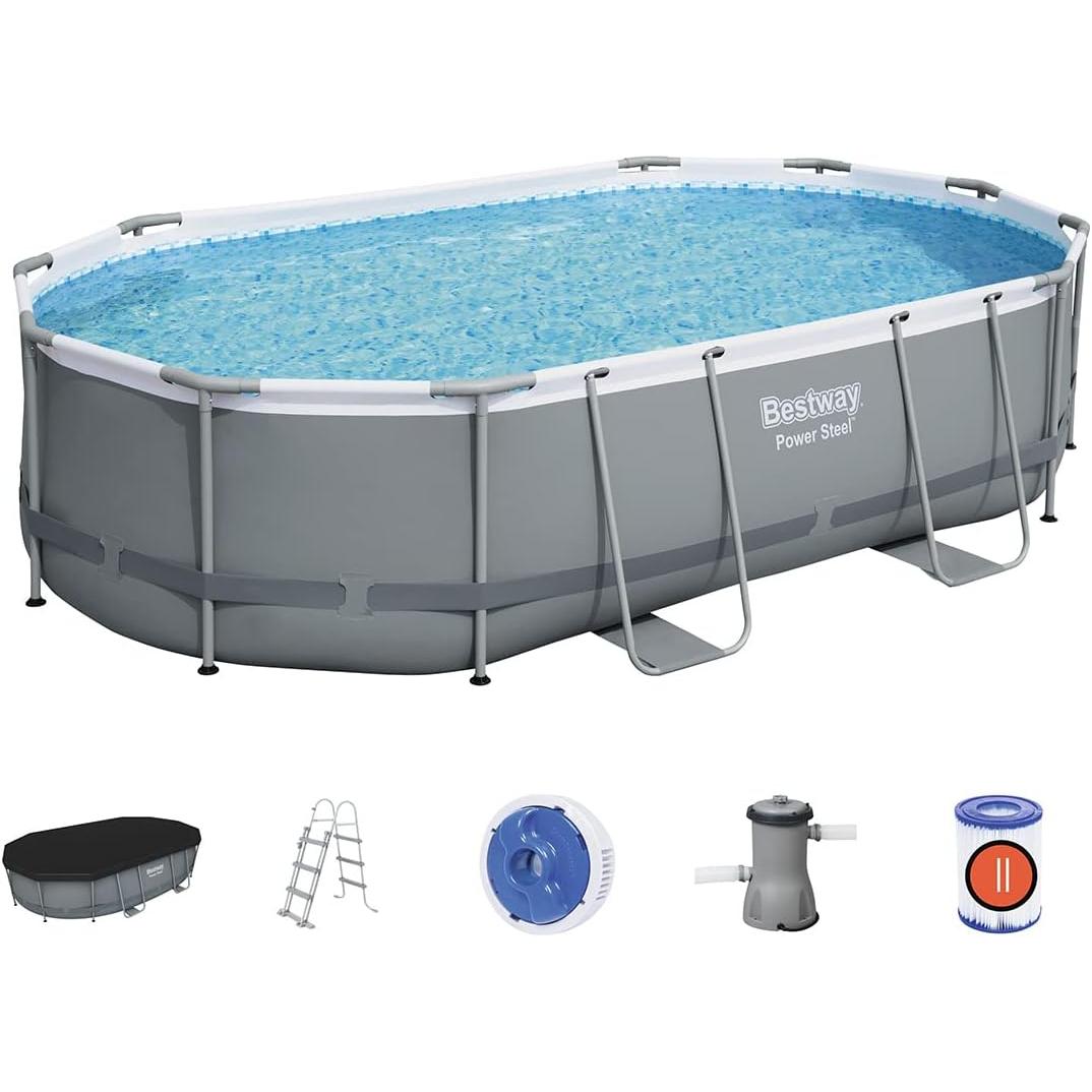 Bestway – Piscina desmontable Power Steel Ovalada con filtro (488 × 305 × 107 cm) - BricoandPool