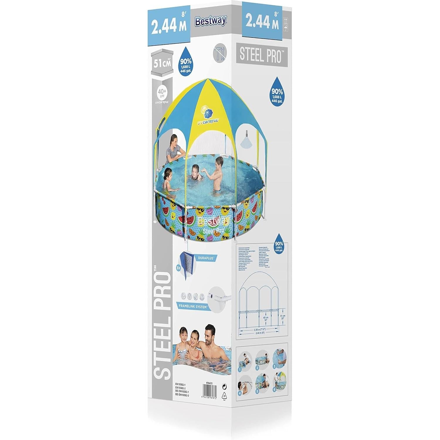 Bestway - Piscina desmontable Splash - In - Shade tubular infantil 244 x 51 cm con parasol - BricoandPool