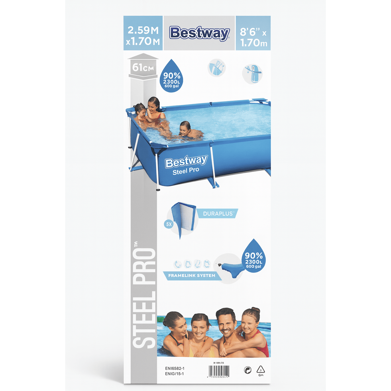 Bestway – Piscina desmontable Steel Pro (259 × 170 × 61 cm) - BricoandPool