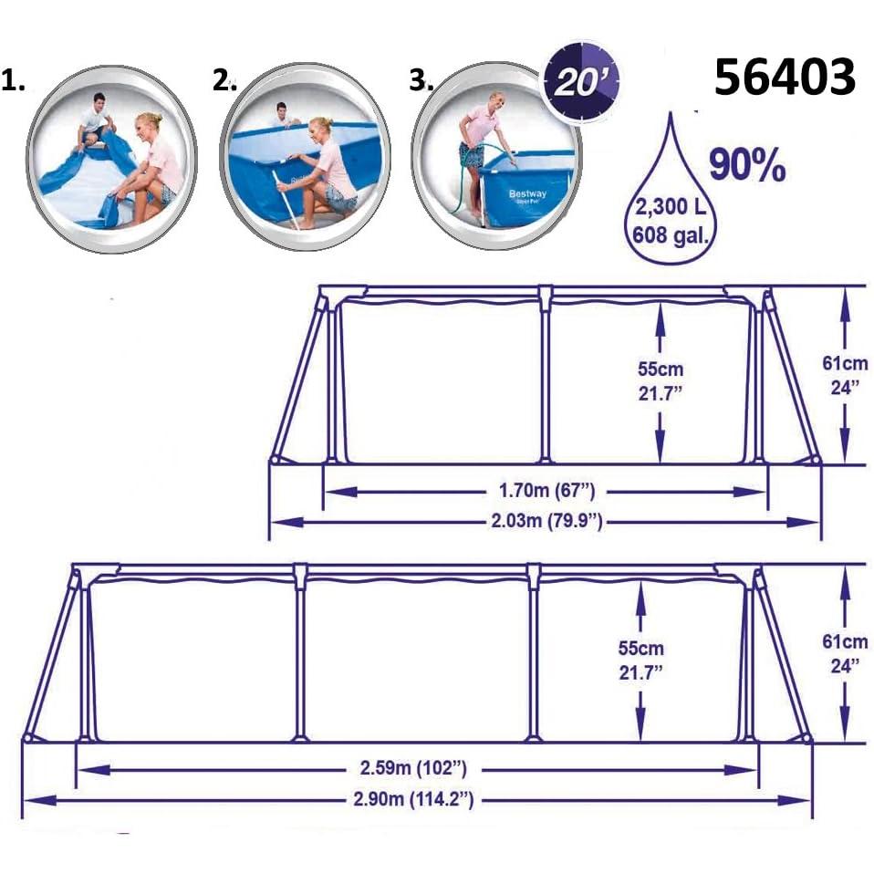 Bestway – Piscina desmontable Steel Pro (259 × 170 × 61 cm) - BricoandPool