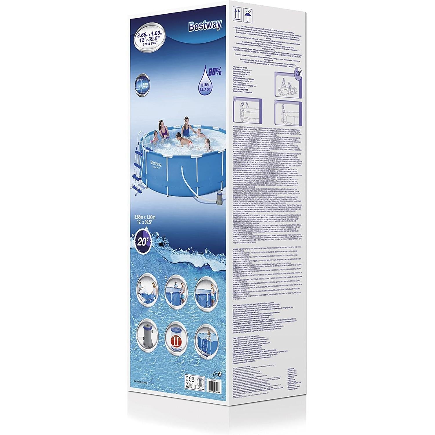 Bestway – Piscina desmontable Steel Pro con filtro (366 × 100 cm) - BricoandPool