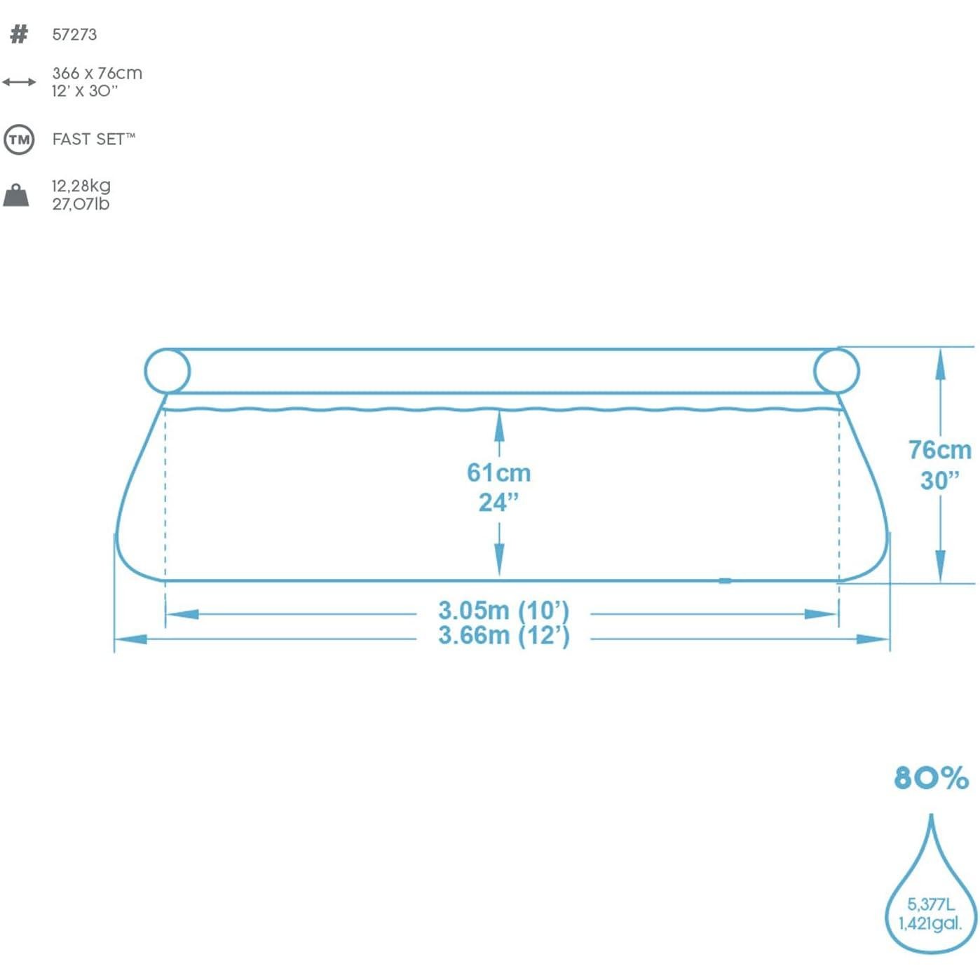 Bestway - Piscina hinchable Fast Set 366 x 76 cm redonda azul - BricoandPool