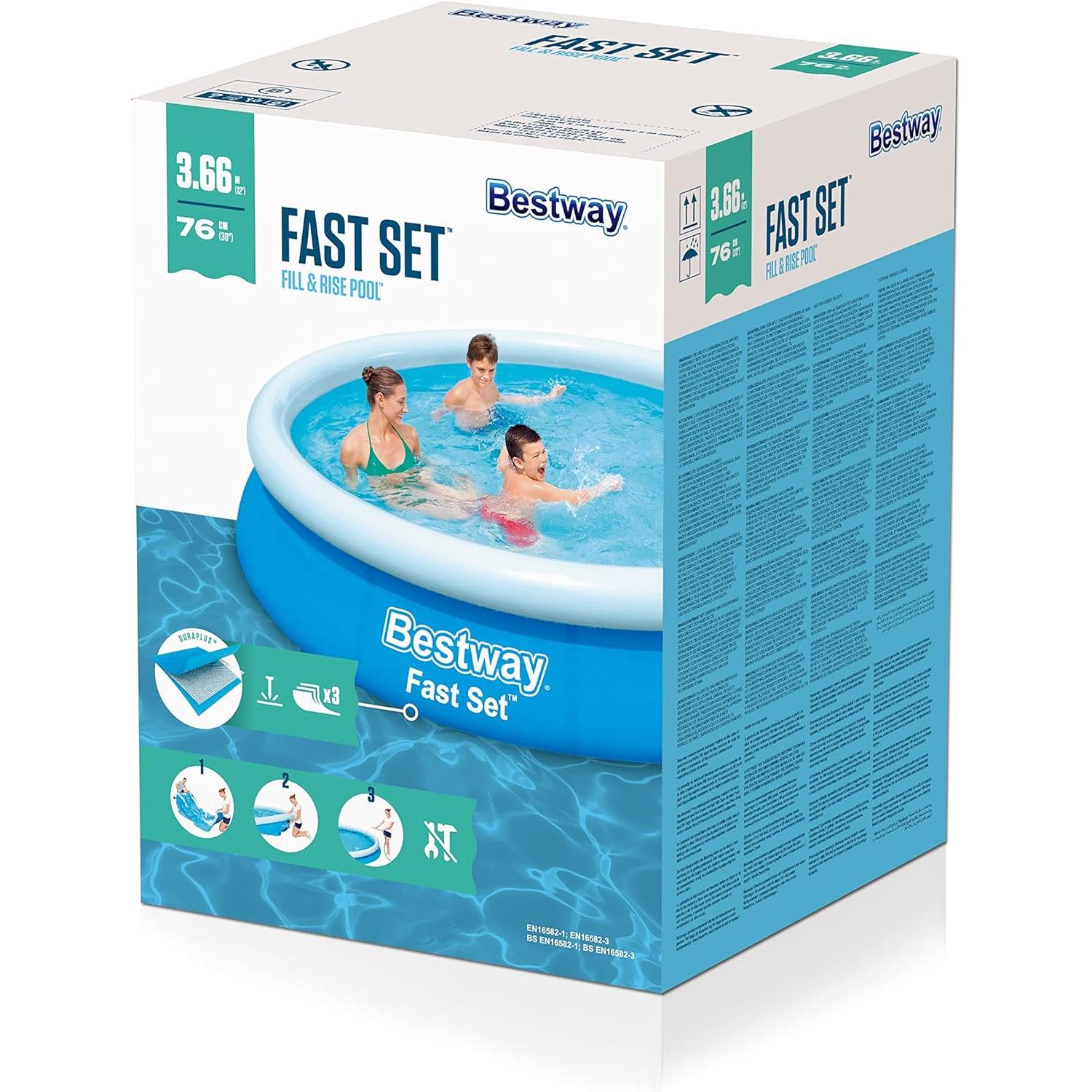 Bestway - Piscina hinchable Fast Set 366 x 76 cm redonda azul - BricoandPool