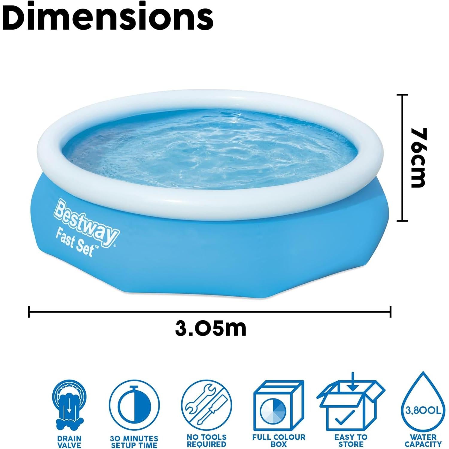 Bestway – Piscina hinchable Fast Set con depuradora (305 × 76 cm) - BricoandPool