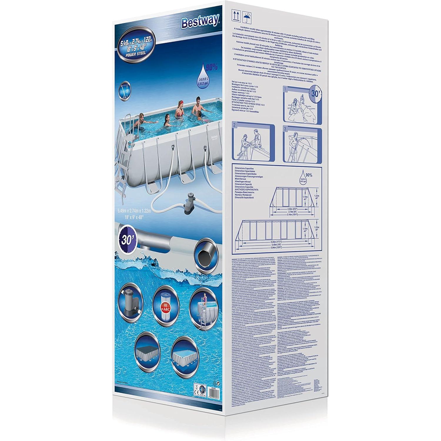 Bestway – Power Steel piscina desmontable rectangular (549 × 274 × 122 cm) - BricoandPool