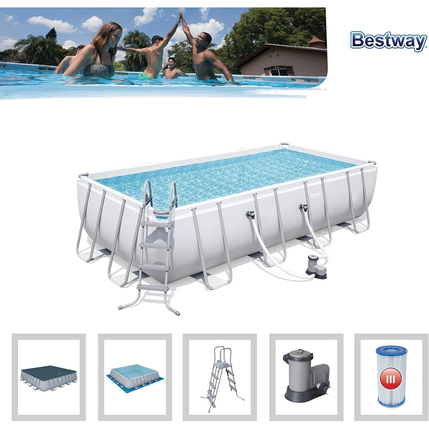 Bestway – Power Steel piscina desmontable rectangular (549 × 274 × 122 cm) - BricoandPool