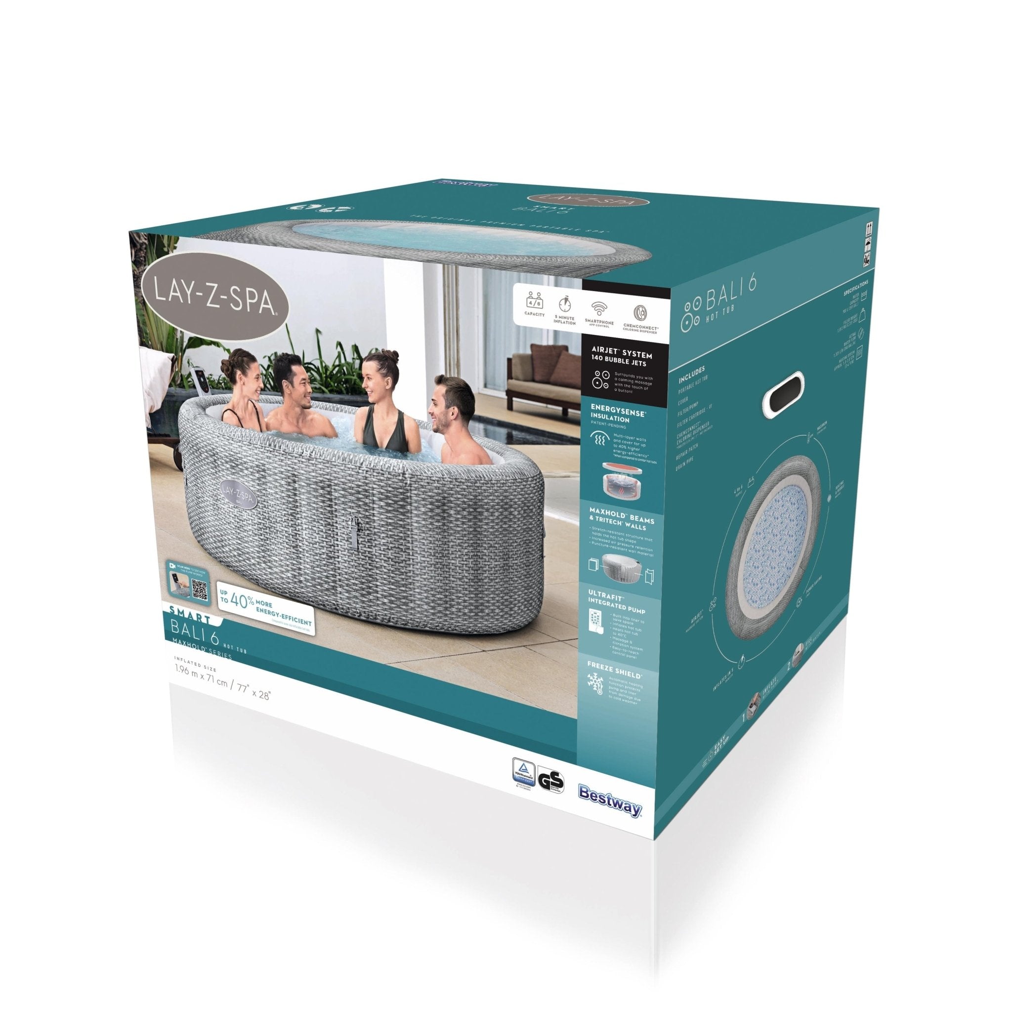 Bestway - Spa hinchable Lay - Z - Spa Bali Smart AirJet 4 - 6 personas - BricoandPool