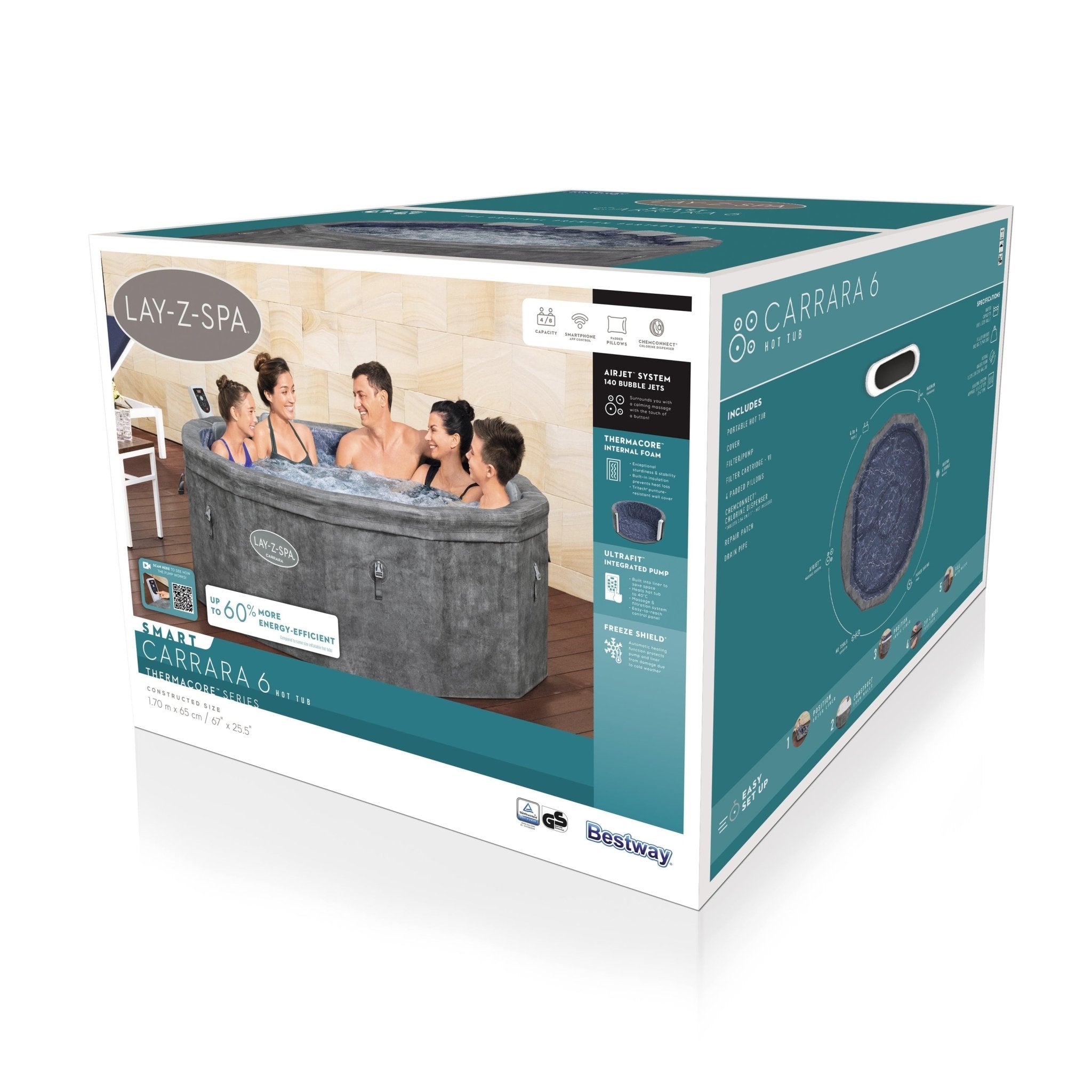 Bestway - Spa hinchable Lay - Z - Spa Carrara Smart AirJet 4 - 6 personas - BricoandPool