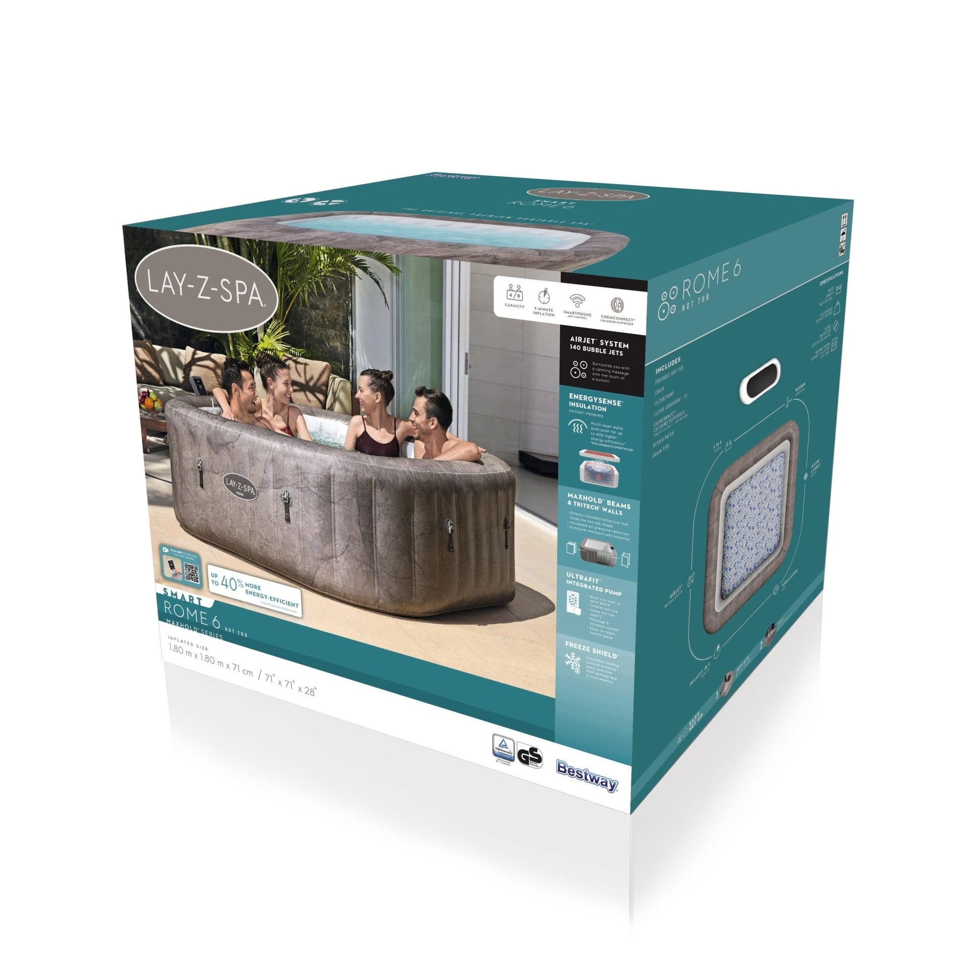 Bestway - Spa hinchable Lay - Z - Spa Rome Smart AirJet UltraFit 6 personas - BricoandPool