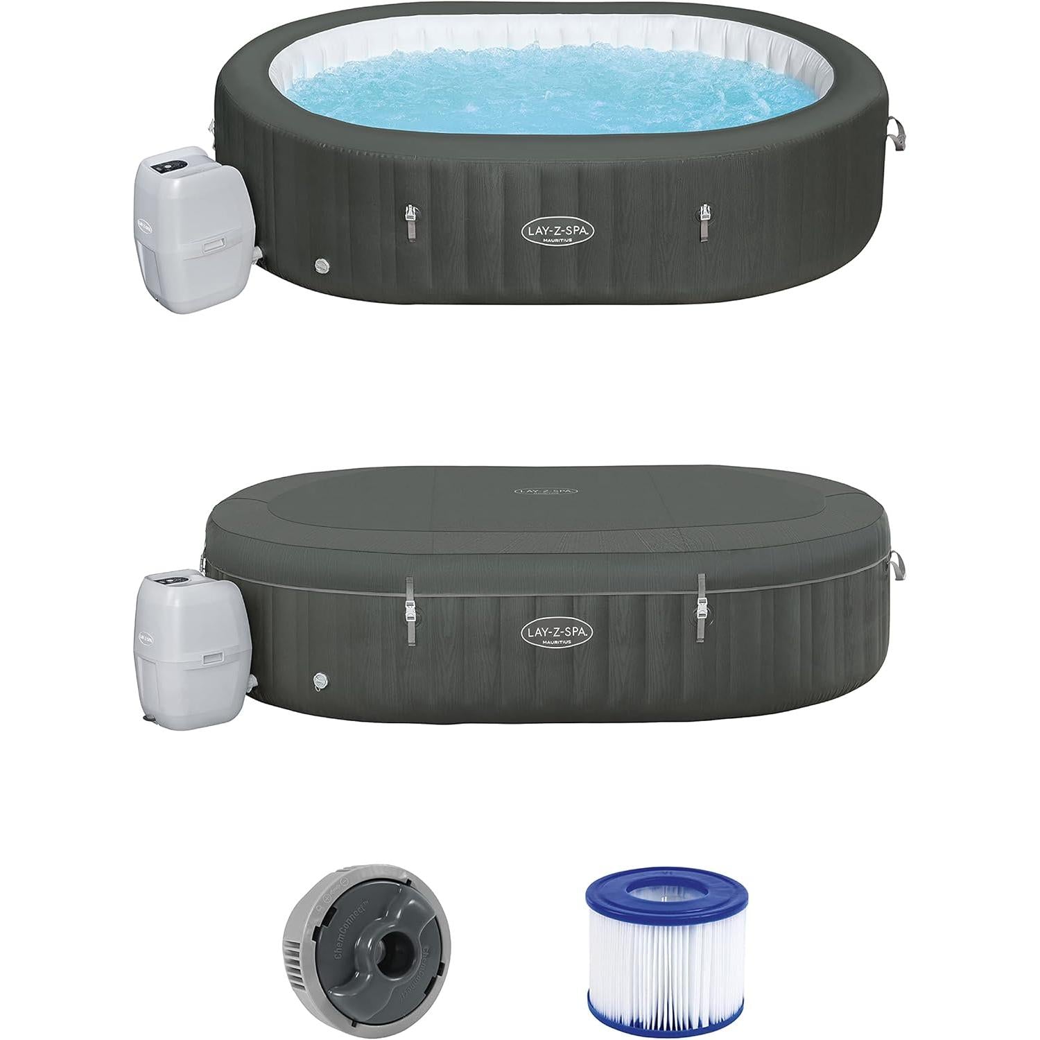 Bestway - Spa hinchable rectangular Mauritius Smart AirJet 7 plazas gris - BricoandPool