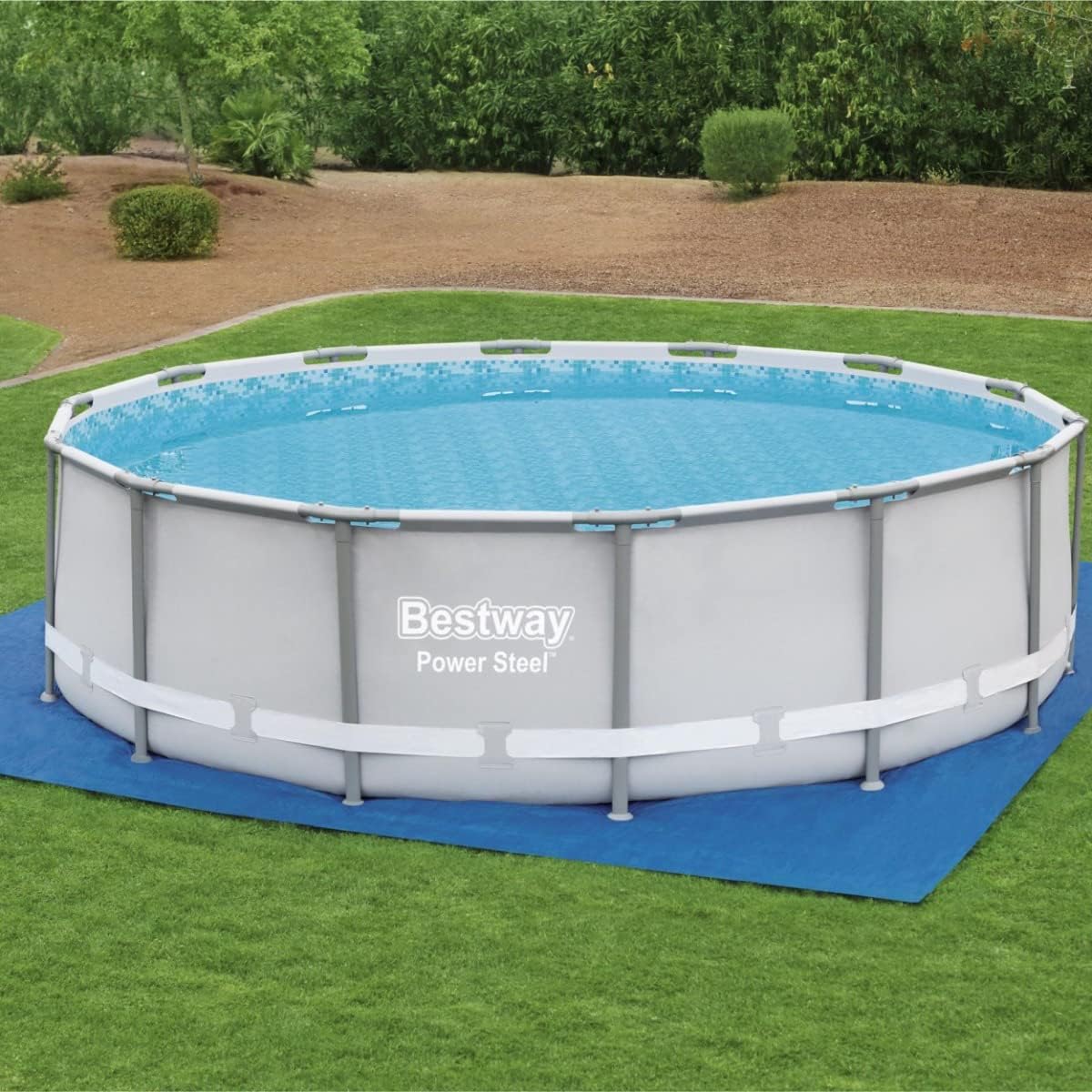 Bestway - Tapiz de suelo para piscina de PVC resistente cuadrado azul para piscinas redondas - BricoandPool
