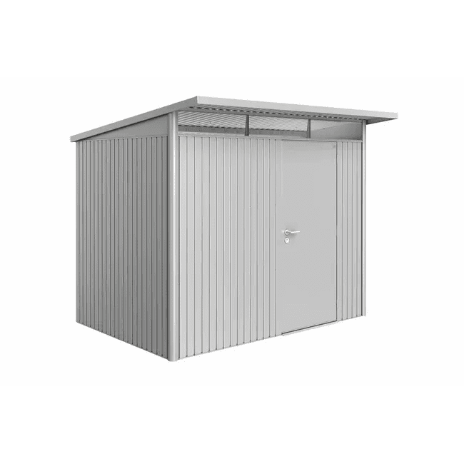 Biohort – AvantGarde Caseta metálica de jardín con techo en atril en color Plata metálica - BricoandPool