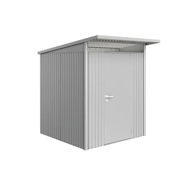 Biohort – AvantGarde Caseta metálica de jardín con techo en atril en color Plata metálica - BricoandPool