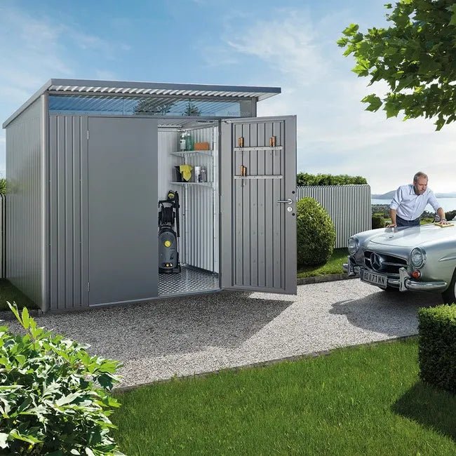 Biohort – AvantGarde Eco Caseta metálica de jardín con techo en atril - BricoandPool