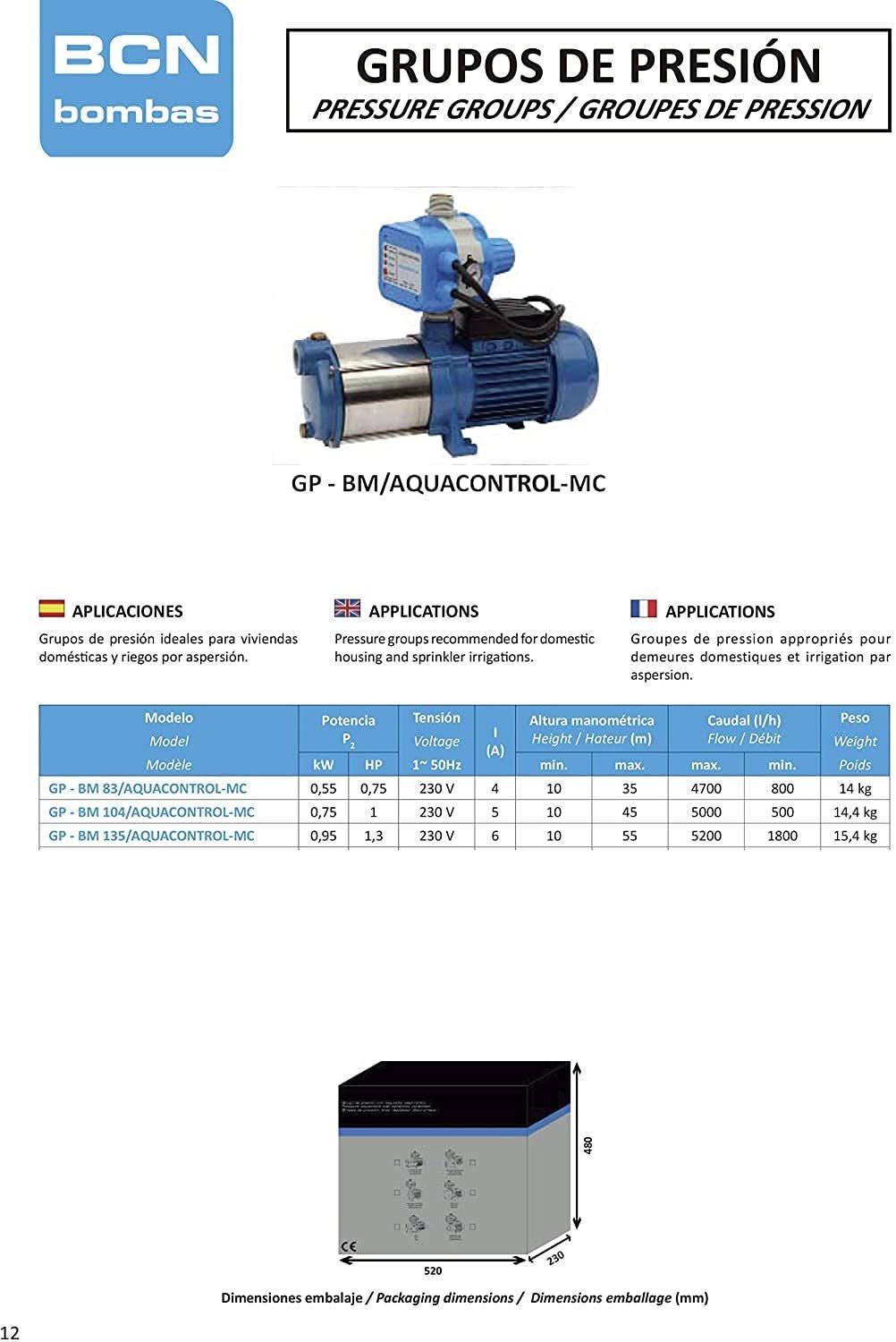 Bombas Bcn - Grupo de presión gp - bm/aquacontrol - mc - BricoandPool