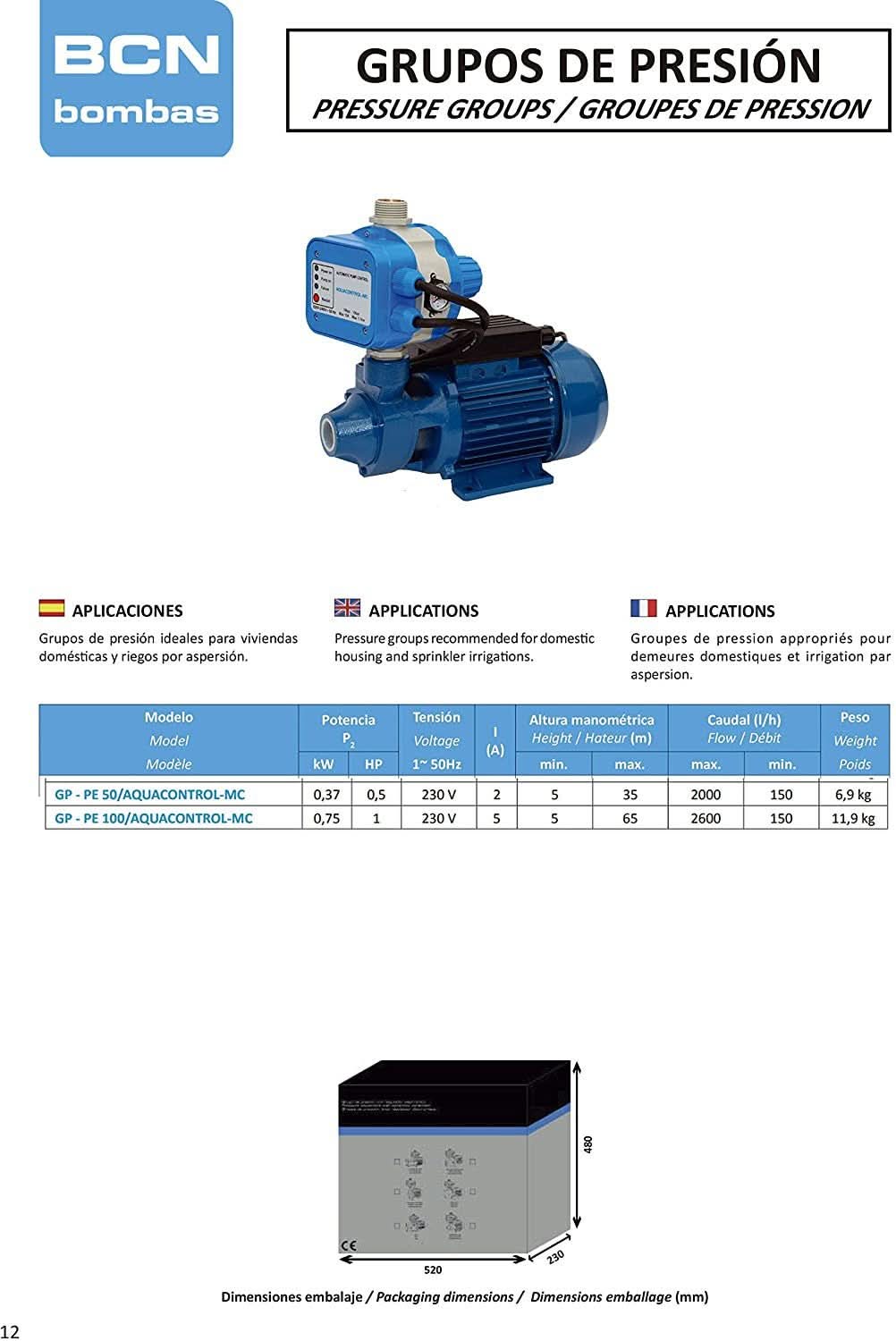 Bombas Bcn - Grupo de presión gp - pe/aquacontrol - mc - BricoandPool