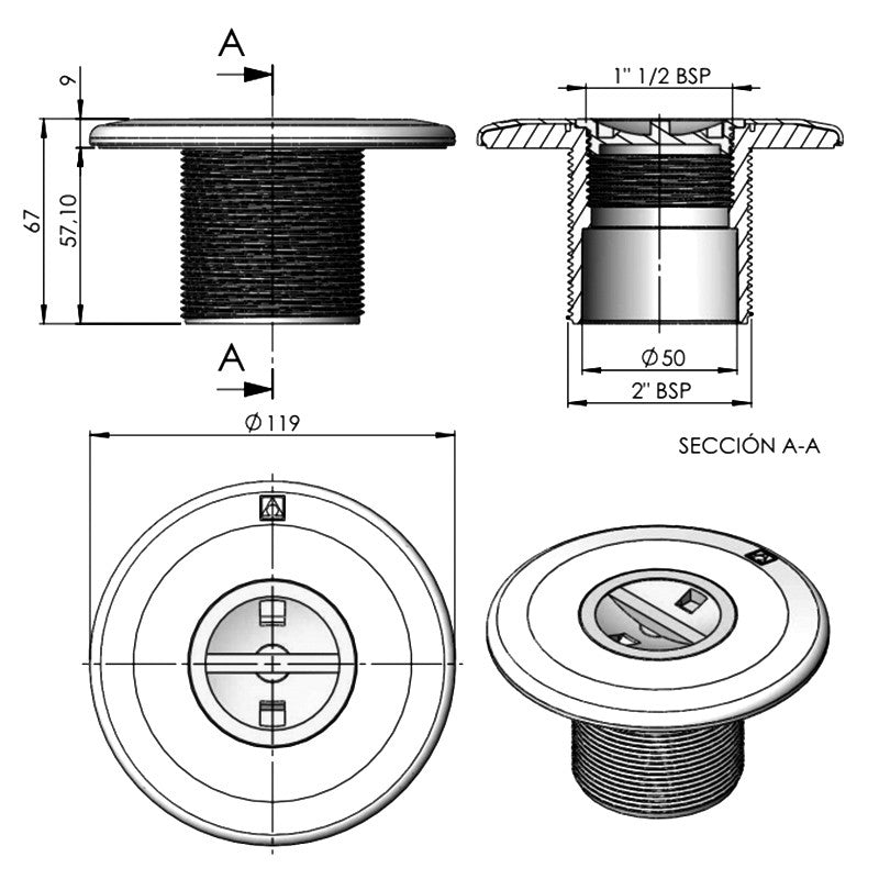 Boquilla de aspiracion a roscar Astralpool - BricoandPool
