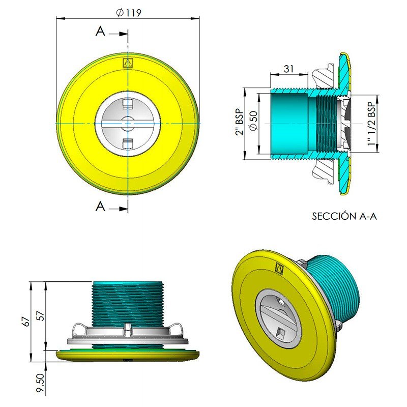 Boquilla de aspiración para piscina prefabricada AstralPool - BricoandPool