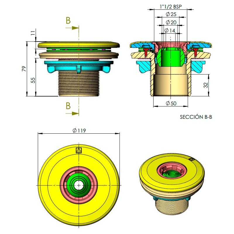 Boquilla de impulsión Multiflow enroscar piscinas liner AstralPool - BricoandPool
